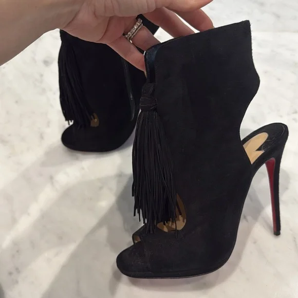 💯 authentic Christian Louboutin peep toe suede booties ankle boots - Picture 3 of 7